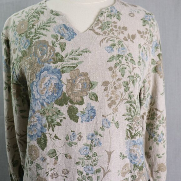 VTG Mishi Linen Tunic Top Women’s *L Floral V-Neck Boho Cottagecore Lagonlook - Picture 3 of 16